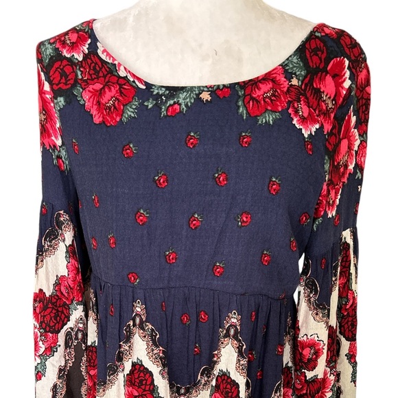 Free People Falling Tapestry Floral Rose Draped Bell Sleeve Peasant Dress - S - Picture 6 of 16